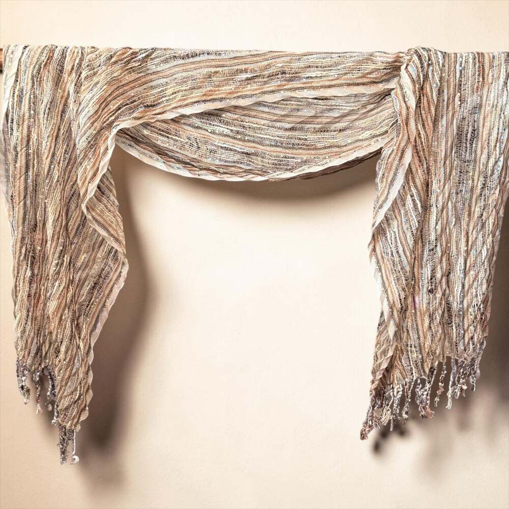 Multi-Textured Striped Confetti Fringe Wrap Scarf